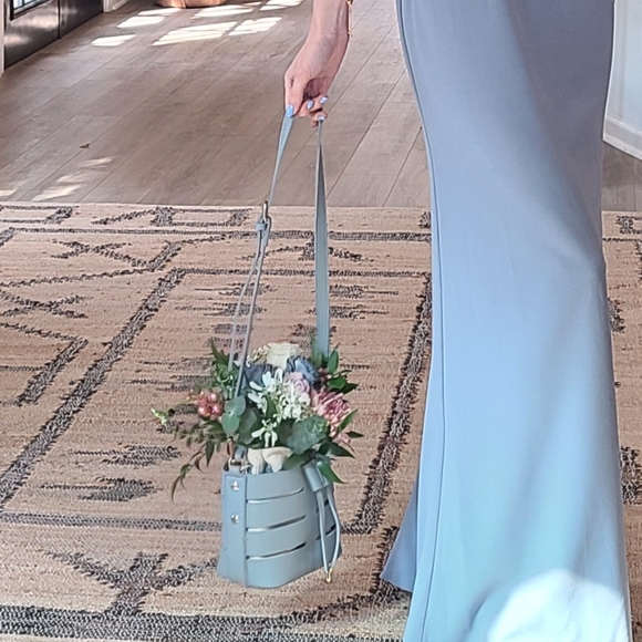 Dusty Blue Bucket Bag with Canvas Liner and Drawstring - Picture 2 of 4